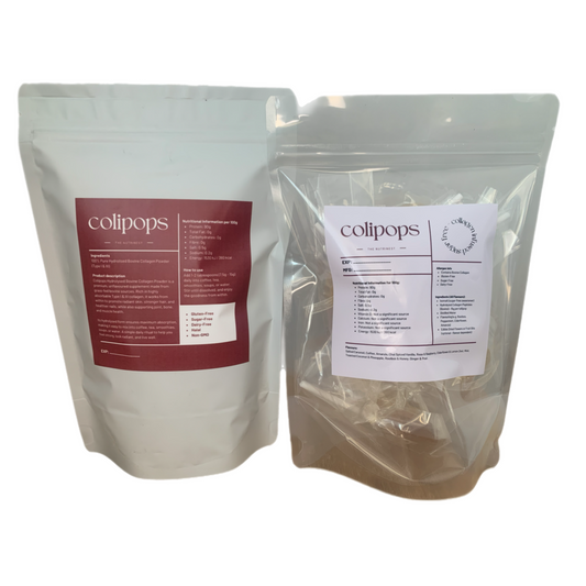 Collagen Combo: Collagen Lollipops 10 Pack (Mixed Flavours) and 100% Pure Hydrolised Collagen 250g